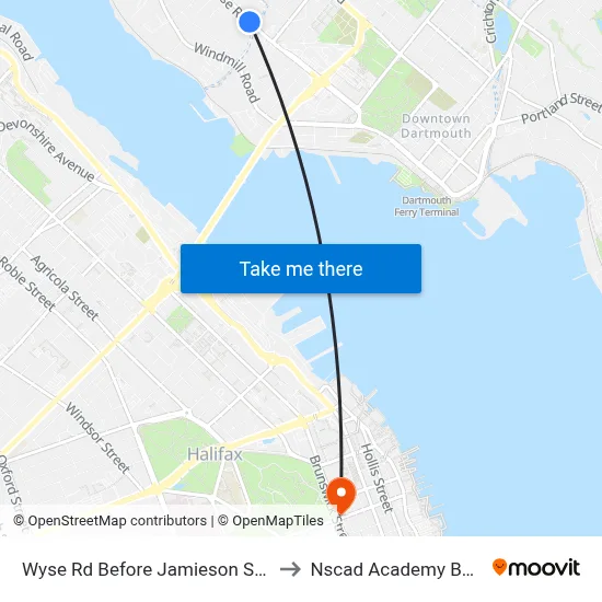 Wyse Rd Before Jamieson St (8617) to Nscad Academy Building map