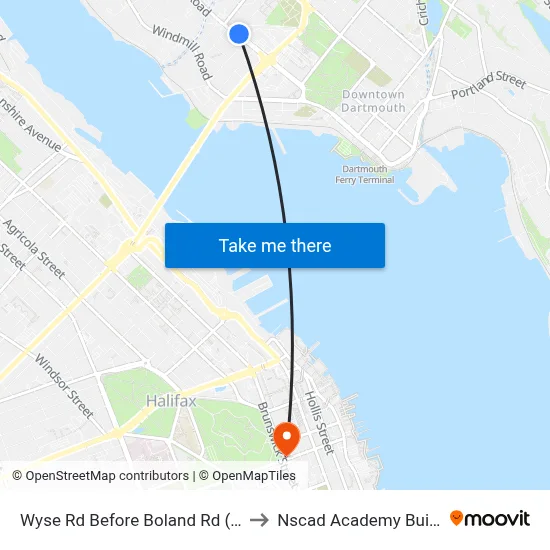 Wyse Rd Before Boland Rd (8616) to Nscad Academy Building map