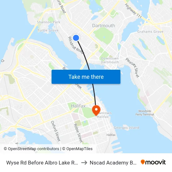 Wyse Rd Before Albro Lake Rd (8619) to Nscad Academy Building map