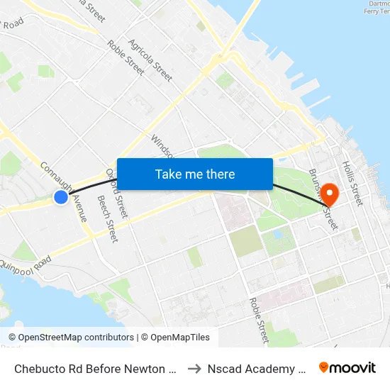 Chebucto Rd Before Newton Ave (6407) to Nscad Academy Building map