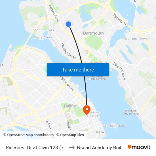 Pinecrest Dr at Civic 123 (7455) to Nscad Academy Building map