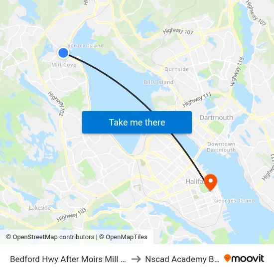 Bedford Hwy After Moirs Mill Rd (6253) to Nscad Academy Building map