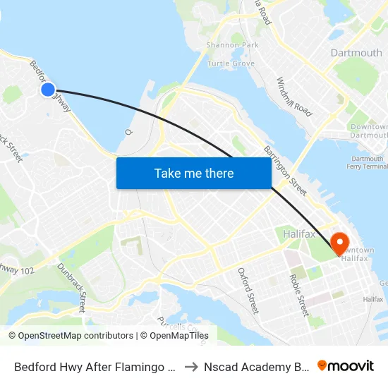 Bedford Hwy After Flamingo Dr (6251) to Nscad Academy Building map