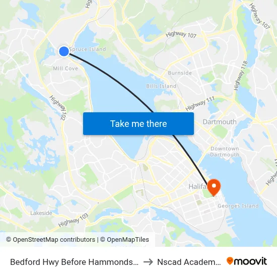 Bedford Hwy Before Hammonds Plains Rd (6255) to Nscad Academy Building map