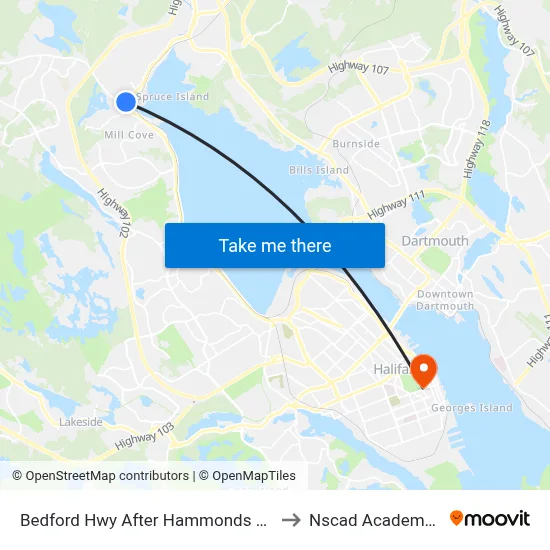 Bedford Hwy After Hammonds Plains Rd (6254) to Nscad Academy Building map