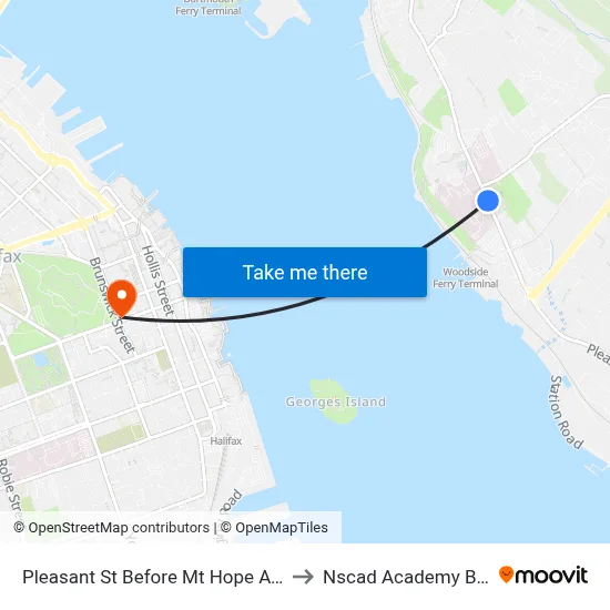 Pleasant St Before Mt Hope Ave (8017) to Nscad Academy Building map