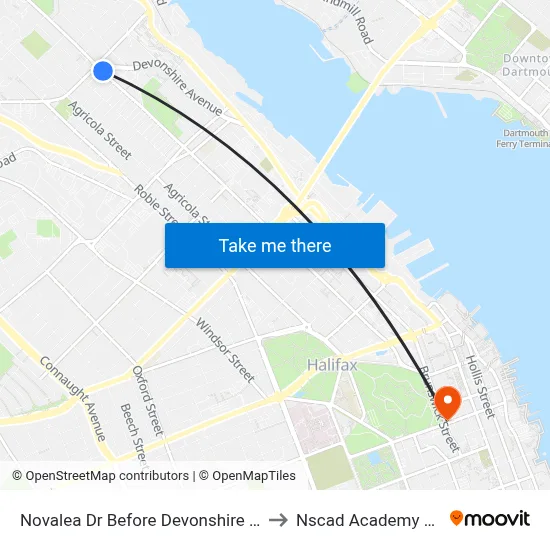 Novalea Dr Before Devonshire Ave (7369) to Nscad Academy Building map