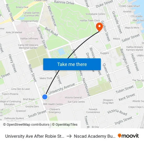 University Ave After Robie St (8883) to Nscad Academy Building map