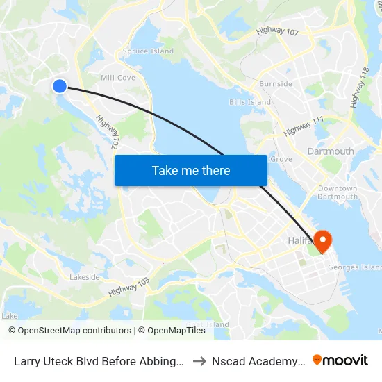 Larry Uteck Blvd Before Abbington Ave (7022) to Nscad Academy Building map