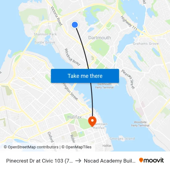 Pinecrest Dr at Civic 103 (7452) to Nscad Academy Building map