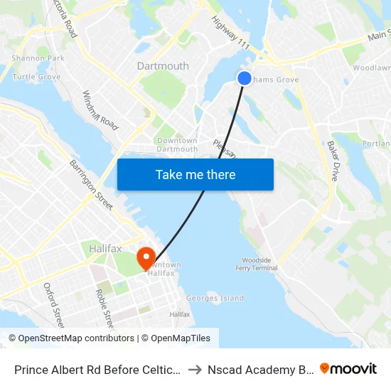 Prince Albert Rd Before Celtic Dr (8069) to Nscad Academy Building map