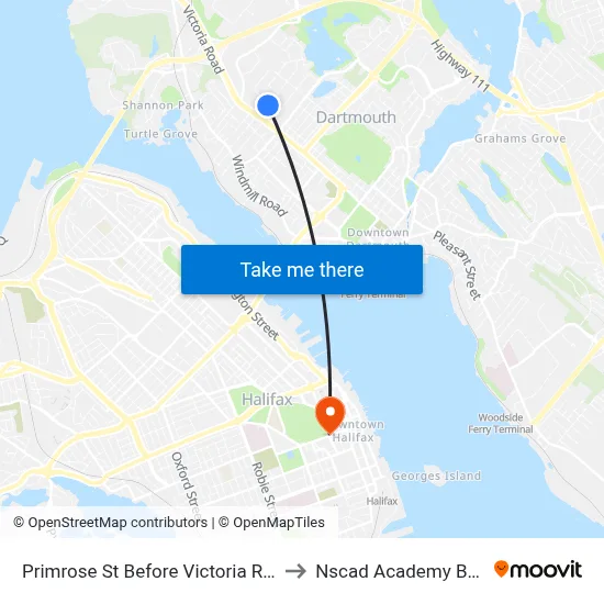 Primrose St Before Victoria Rd (8065) to Nscad Academy Building map