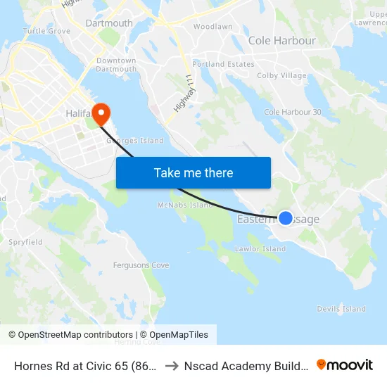 Hornes Rd at Civic 65 (8660) to Nscad Academy Building map