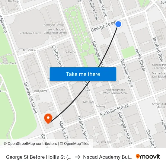George St Before Hollis St (6733) to Nscad Academy Building map
