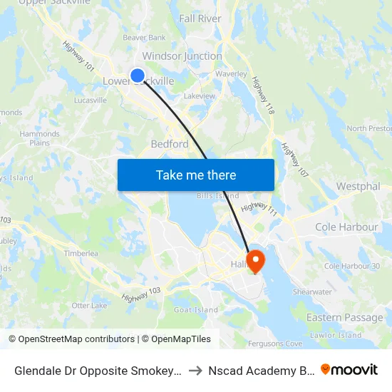 Glendale Dr Opposite Smokey Dr (6737) to Nscad Academy Building map