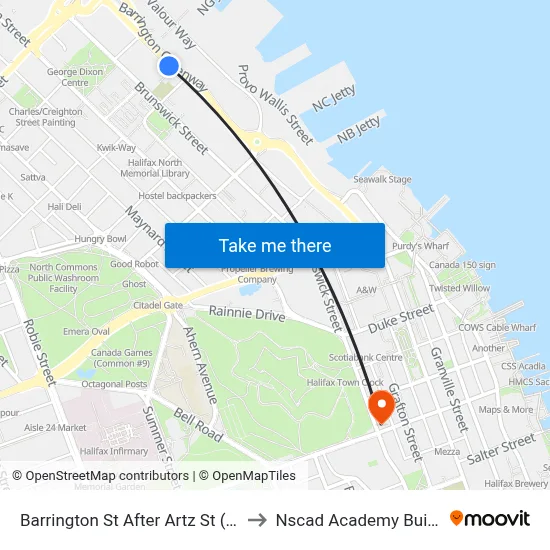 Barrington St After Artz St (6088) to Nscad Academy Building map