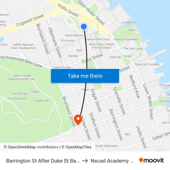 Barrington St After Duke St Bay 1 (6087) to Nscad Academy Building map