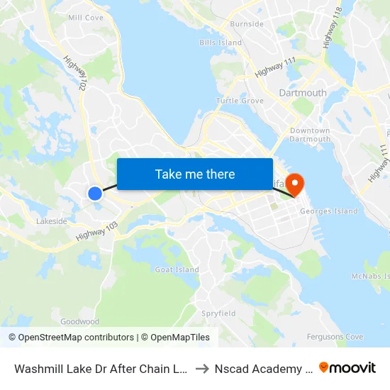 Washmill Lake Dr After Chain Lake Dr (6715) to Nscad Academy Building map