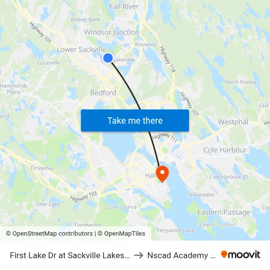 First Lake Dr at Sackville Lakes Park (6642) to Nscad Academy Building map