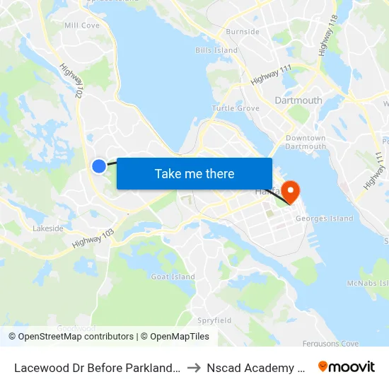 Lacewood Dr Before Parkland Dr (7080) to Nscad Academy Building map