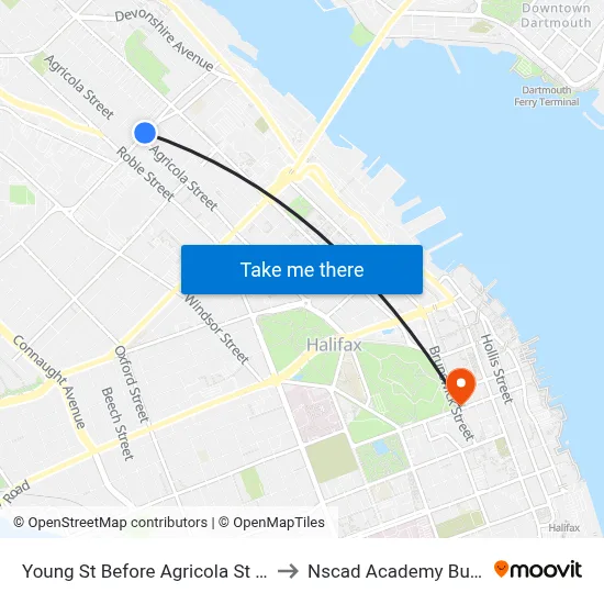 Young St Before Agricola St (8631) to Nscad Academy Building map