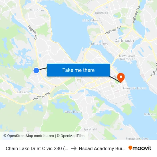 Chain Lake Dr at Civic 230 (6392) to Nscad Academy Building map