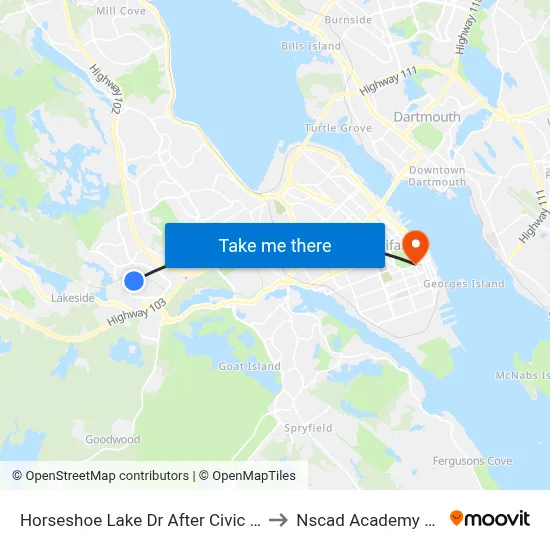 Horseshoe Lake Dr After Civic 211 (6395) to Nscad Academy Building map