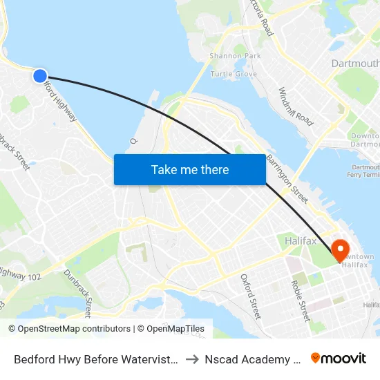 Bedford Hwy Before Watervista Ln (6264) to Nscad Academy Building map