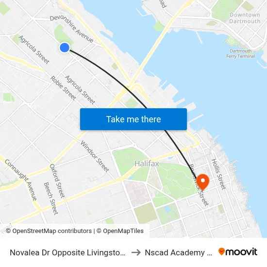 Novalea Dr Opposite Livingstone Pl (7377) to Nscad Academy Building map