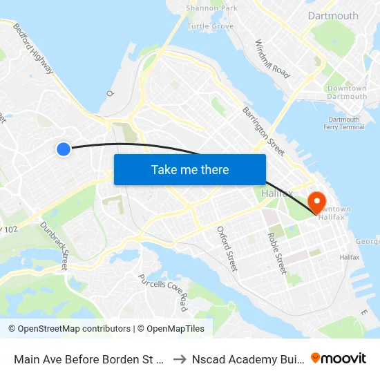 Main Ave Before Borden St (7168) to Nscad Academy Building map