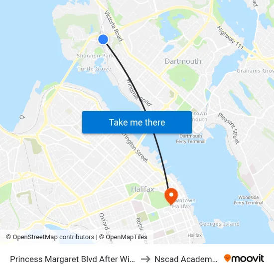 Princess Margaret Blvd After Windmill Rd (8075) to Nscad Academy Building map