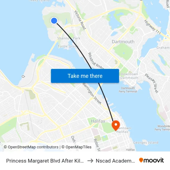 Princess Margaret Blvd After Killkee Gate (8074) to Nscad Academy Building map