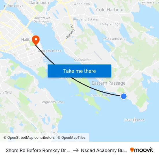 Shore Rd Before Romkey Dr (8273) to Nscad Academy Building map