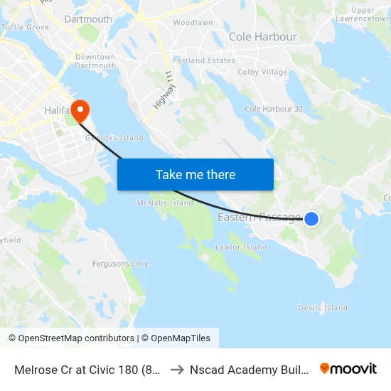 Melrose Cr at Civic 180 (8671) to Nscad Academy Building map