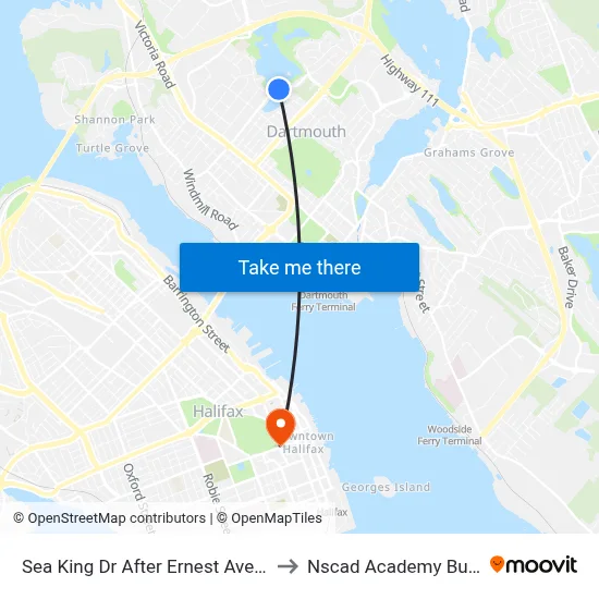 Sea King Dr After Ernest Ave (8264) to Nscad Academy Building map