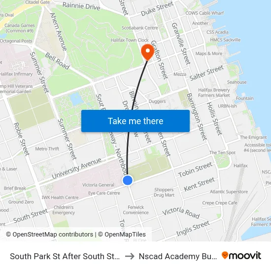South Park St After South St (8307) to Nscad Academy Building map