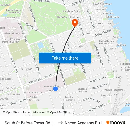 South St Before Tower Rd (8305) to Nscad Academy Building map