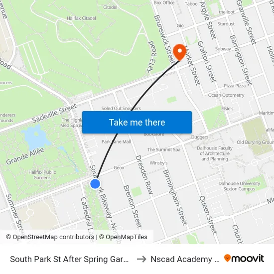 South Park St After Spring Garden Rd (8308) to Nscad Academy Building map