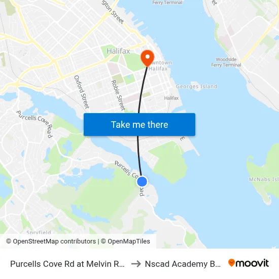Purcells Cove Rd at Melvin Rd (8096) to Nscad Academy Building map