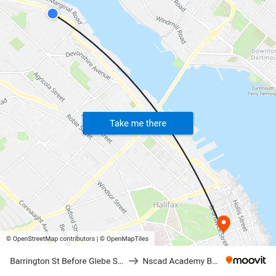 Barrington St Before Glebe St (6099) to Nscad Academy Building map
