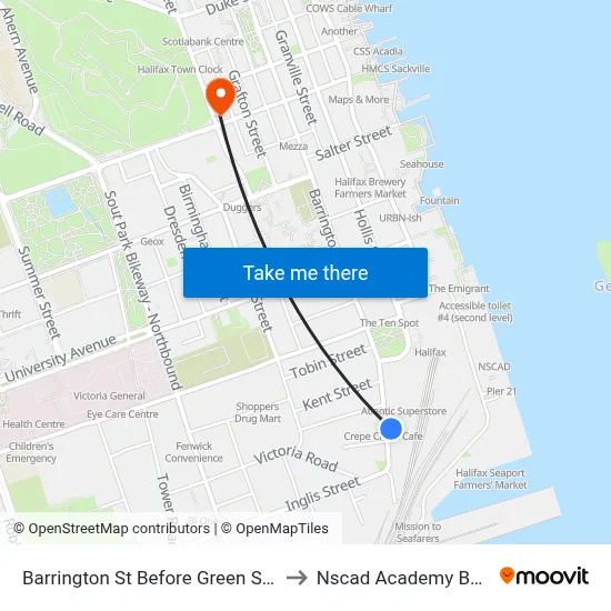 Barrington St Before Green St (6093) to Nscad Academy Building map