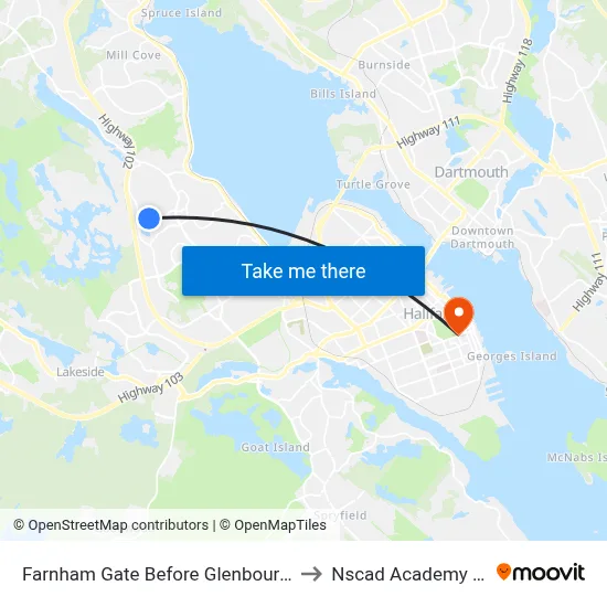 Farnham Gate Before Glenbourne Ct (6650) to Nscad Academy Building map
