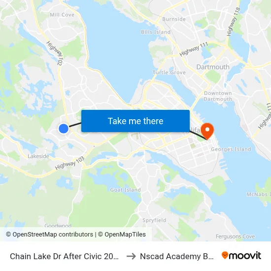 Chain Lake Dr After Civic 209 (6389) to Nscad Academy Building map
