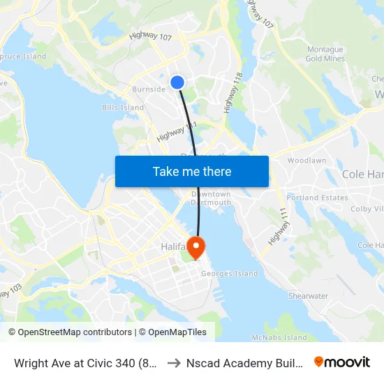 Wright Ave at Civic 340 (8862) to Nscad Academy Building map