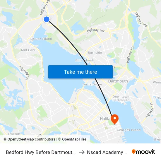 Bedford Hwy Before Dartmouth Rd (6270) to Nscad Academy Building map