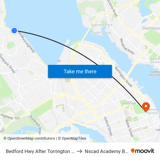 Bedford Hwy After Torrington Dr (6279) to Nscad Academy Building map