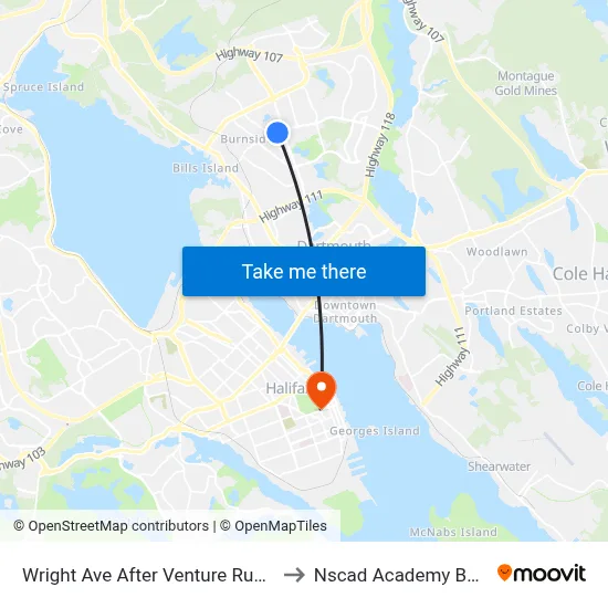 Wright Ave After Venture Run (8861) to Nscad Academy Building map