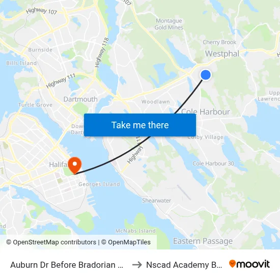 Auburn Dr Before Bradorian Dr (6072) to Nscad Academy Building map