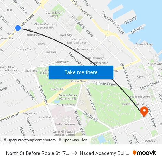North St Before Robie St (7341) to Nscad Academy Building map
