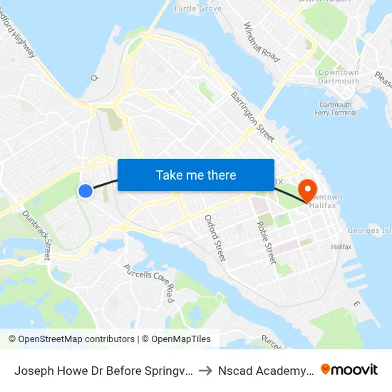Joseph Howe Dr Before Springvale Ave (7009) to Nscad Academy Building map